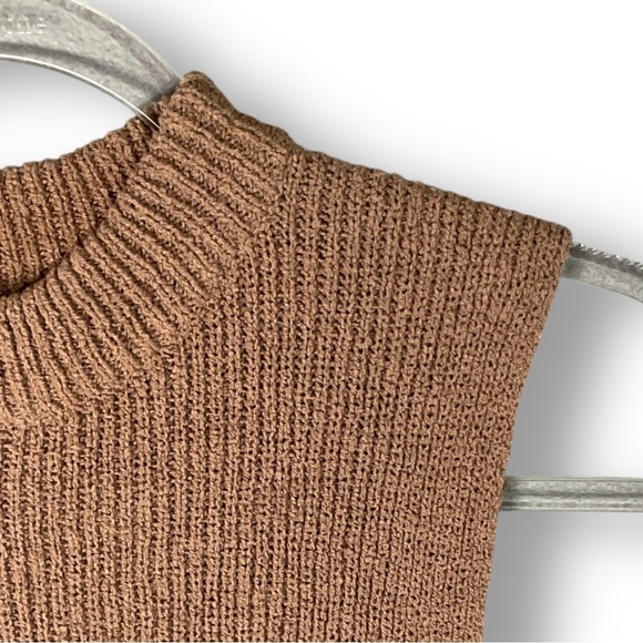 Free People Beach Sleeveless Sweater Sz XS Mock Neck Ribbed Knit Neutral Tan - Picture 5 of 10